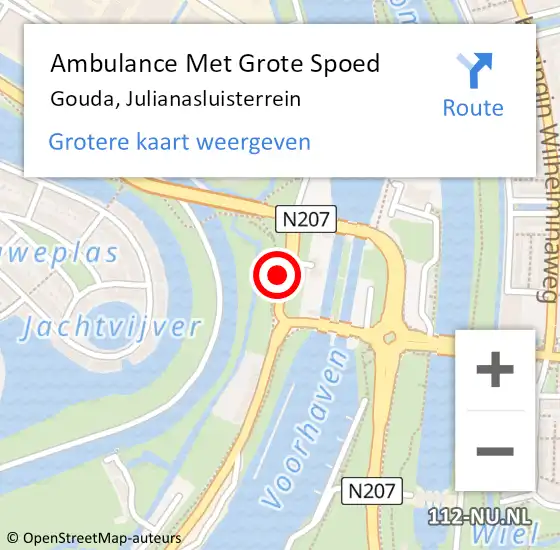 Locatie op kaart van de 112 melding: Ambulance Met Grote Spoed Naar Gouda, Julianasluisterrein op 3 juli 2014 17:26