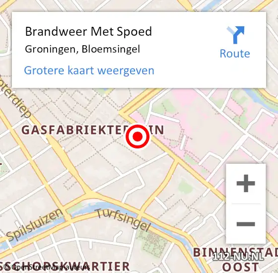 Locatie op kaart van de 112 melding: Brandweer Met Spoed Naar Groningen, Bloemsingel op 29 december 2021 14:53