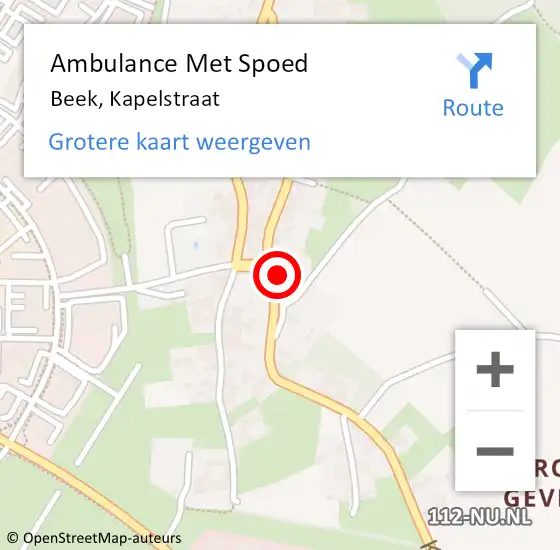 Locatie op kaart van de 112 melding: Ambulance Met Spoed Naar Beek, Kapelstraat op 3 juli 2014 17:29