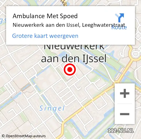 Locatie op kaart van de 112 melding: Ambulance Met Spoed Naar Nieuwerkerk aan den IJssel, Leeghwaterstraat op 29 december 2021 15:29