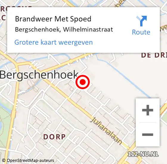 Locatie op kaart van de 112 melding: Brandweer Met Spoed Naar Bergschenhoek, Wilhelminastraat op 29 december 2021 15:58