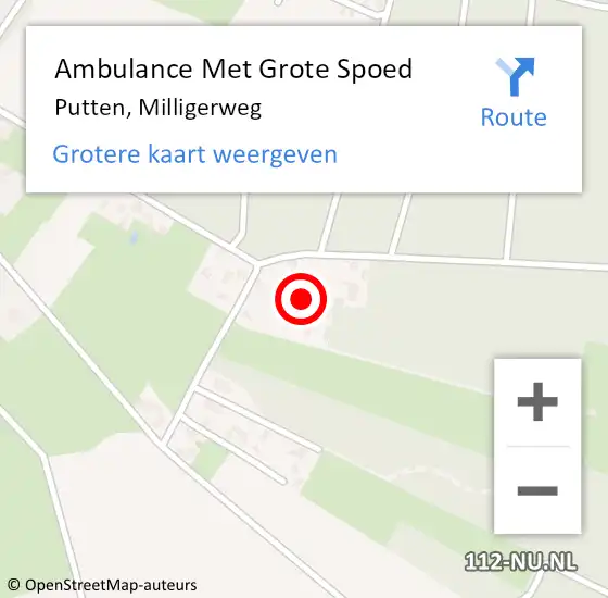 Locatie op kaart van de 112 melding: Ambulance Met Grote Spoed Naar Putten, Milligerweg op 29 december 2021 16:11