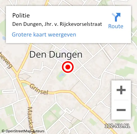 Locatie op kaart van de 112 melding: Politie Den Dungen, Jhr. v. Rijckevorselstraat op 29 december 2021 16:13