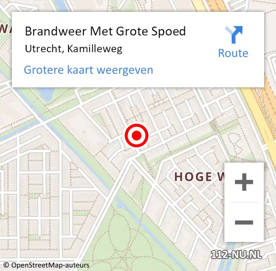 Locatie op kaart van de 112 melding: Brandweer Met Grote Spoed Naar Utrecht, Kamilleweg op 29 december 2021 16:24