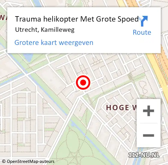 Locatie op kaart van de 112 melding: Trauma helikopter Met Grote Spoed Naar Utrecht, Kamilleweg op 29 december 2021 16:25