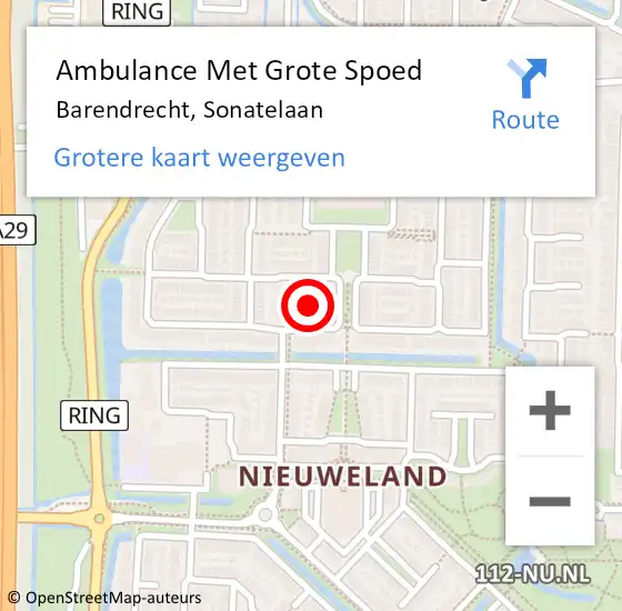 Locatie op kaart van de 112 melding: Ambulance Met Grote Spoed Naar Barendrecht, Sonatelaan op 29 december 2021 16:35