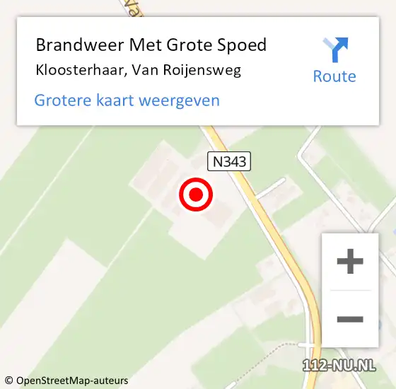 Locatie op kaart van de 112 melding: Brandweer Met Grote Spoed Naar Kloosterhaar, Van Roijensweg op 29 december 2021 16:57