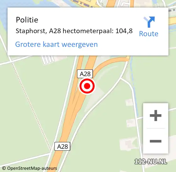 Locatie op kaart van de 112 melding: Politie Staphorst, A28 hectometerpaal: 104,8 op 29 december 2021 17:50