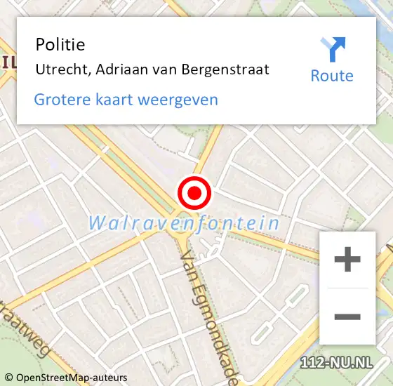 Locatie op kaart van de 112 melding: Politie Utrecht, Adriaan van Bergenstraat op 29 december 2021 17:56