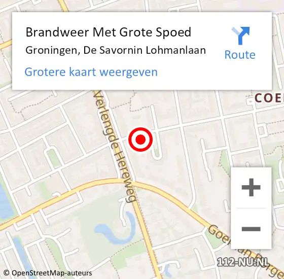 Locatie op kaart van de 112 melding: Brandweer Met Grote Spoed Naar Groningen, De Savornin Lohmanlaan op 29 december 2021 18:12