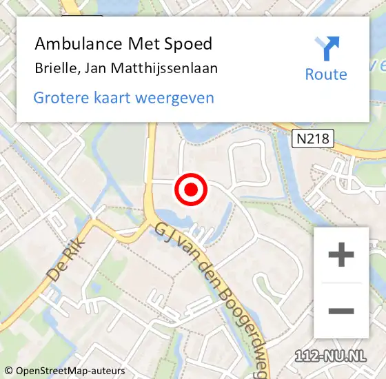 Locatie op kaart van de 112 melding: Ambulance Met Spoed Naar Brielle, Jan Matthijssenlaan op 29 december 2021 18:29