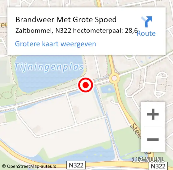 Locatie op kaart van de 112 melding: Brandweer Met Grote Spoed Naar Zaltbommel, N322 hectometerpaal: 28,6 op 29 december 2021 18:35