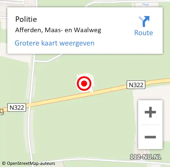 Locatie op kaart van de 112 melding: Politie Afferden, Maas- en Waalweg op 29 december 2021 18:35