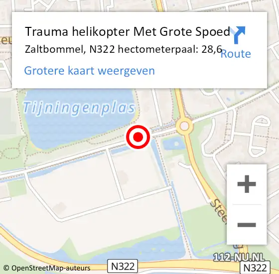 Locatie op kaart van de 112 melding: Trauma helikopter Met Grote Spoed Naar Zaltbommel, N322 hectometerpaal: 28,6 op 29 december 2021 18:37