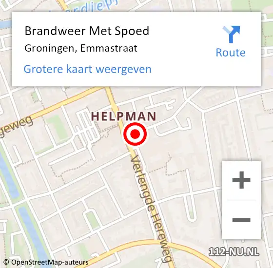 Locatie op kaart van de 112 melding: Brandweer Met Spoed Naar Groningen, Emmastraat op 3 juli 2014 17:49