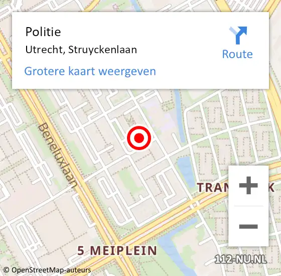 Locatie op kaart van de 112 melding: Politie Utrecht, Struyckenlaan op 29 december 2021 19:00