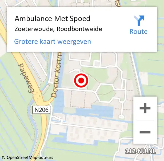 Locatie op kaart van de 112 melding: Ambulance Met Spoed Naar Zoeterwoude, Roodbontweide op 29 december 2021 19:58