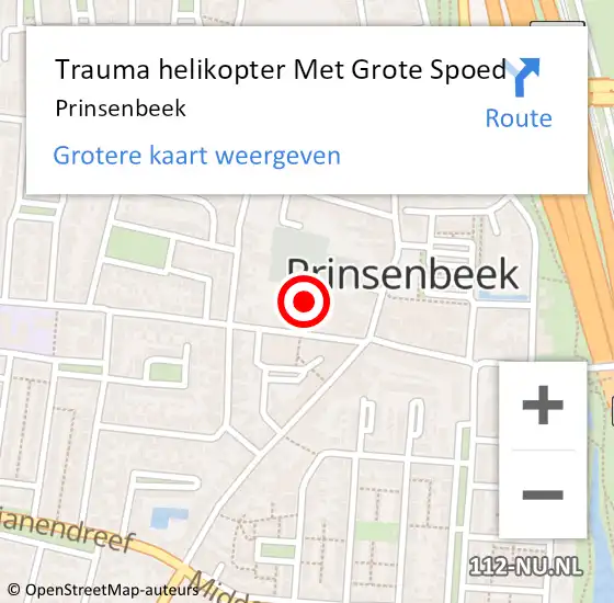 Locatie op kaart van de 112 melding: Trauma helikopter Met Grote Spoed Naar Prinsenbeek op 29 december 2021 20:00