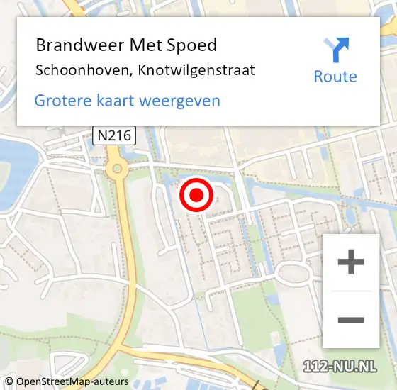 Locatie op kaart van de 112 melding: Brandweer Met Spoed Naar Schoonhoven, Knotwilgenstraat op 29 december 2021 20:38