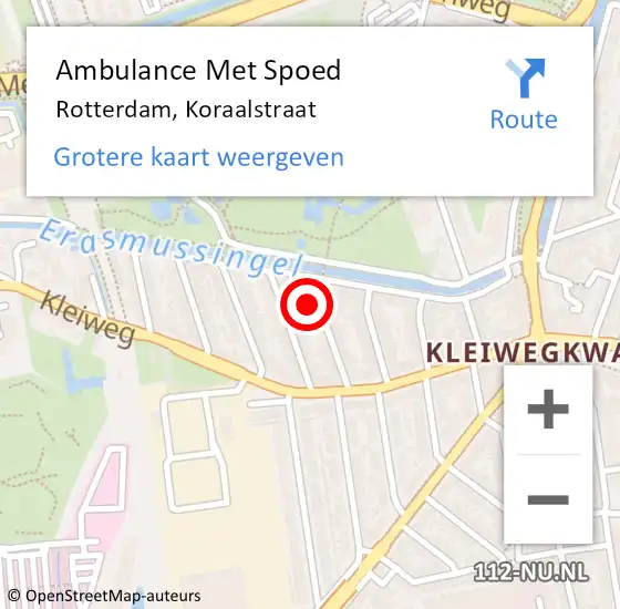 Locatie op kaart van de 112 melding: Ambulance Met Spoed Naar Rotterdam, Koraalstraat op 29 december 2021 20:50