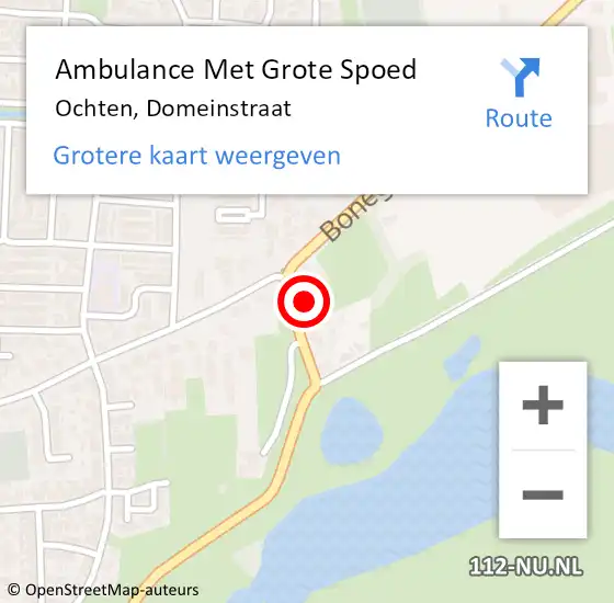 Locatie op kaart van de 112 melding: Ambulance Met Grote Spoed Naar Ochten, Domeinstraat op 29 december 2021 21:16