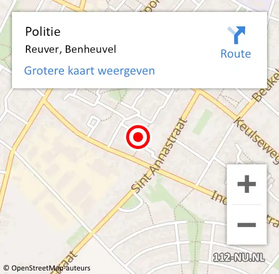 Locatie op kaart van de 112 melding: Politie Reuver, Benheuvel op 29 december 2021 21:29