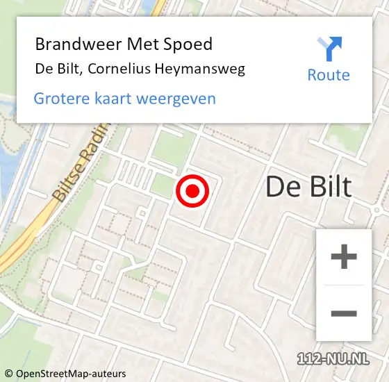 Locatie op kaart van de 112 melding: Brandweer Met Spoed Naar De Bilt, Cornelius Heymansweg op 29 december 2021 23:37