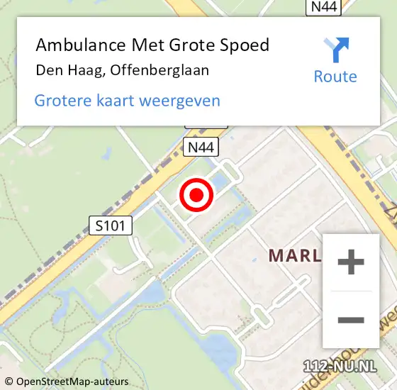 Locatie op kaart van de 112 melding: Ambulance Met Grote Spoed Naar Den Haag, Offenberglaan op 29 december 2021 23:48