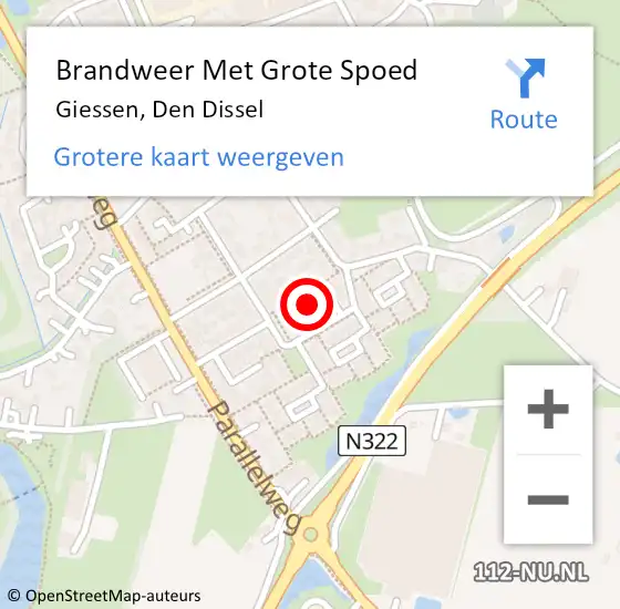 Locatie op kaart van de 112 melding: Brandweer Met Grote Spoed Naar Giessen, Den Dissel op 29 december 2021 23:53