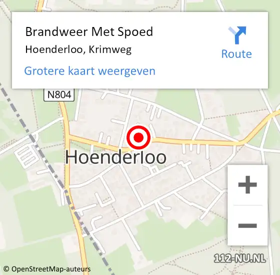 Locatie op kaart van de 112 melding: Brandweer Met Spoed Naar Hoenderloo, Krimweg op 30 december 2021 00:00