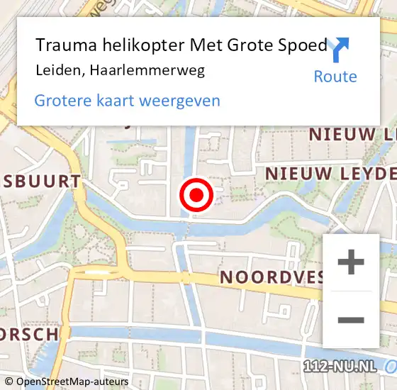 Locatie op kaart van de 112 melding: Trauma helikopter Met Grote Spoed Naar Leiden, Haarlemmerweg op 30 december 2021 00:52