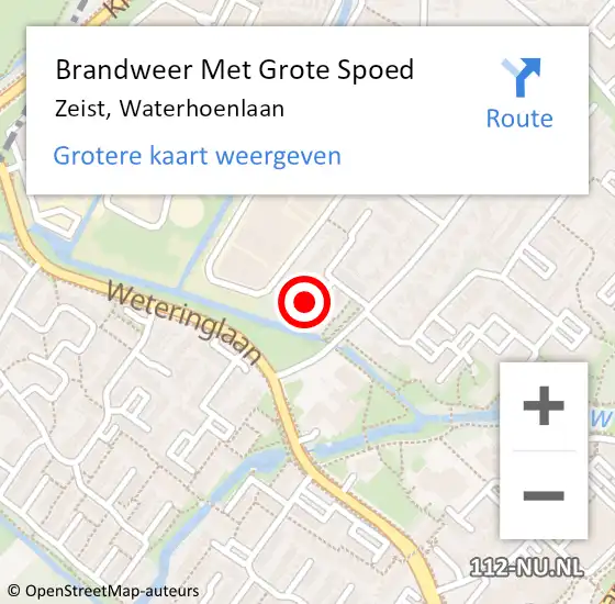 Locatie op kaart van de 112 melding: Brandweer Met Grote Spoed Naar Zeist, Waterhoenlaan op 30 december 2021 04:42