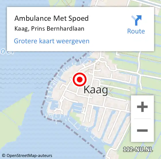 Locatie op kaart van de 112 melding: Ambulance Met Spoed Naar Kaag, Prins Bernhardlaan op 3 juli 2014 18:26