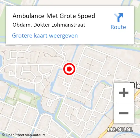 Locatie op kaart van de 112 melding: Ambulance Met Grote Spoed Naar Obdam, Dokter Lohmanstraat op 30 december 2021 04:51