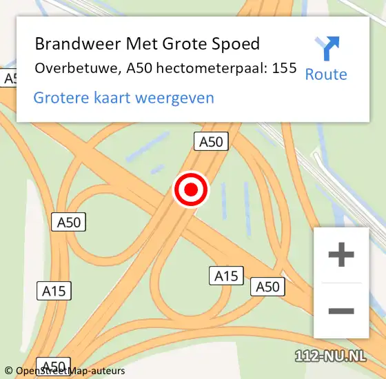 Locatie op kaart van de 112 melding: Brandweer Met Grote Spoed Naar Overbetuwe, A50 hectometerpaal: 155 op 30 december 2021 06:30