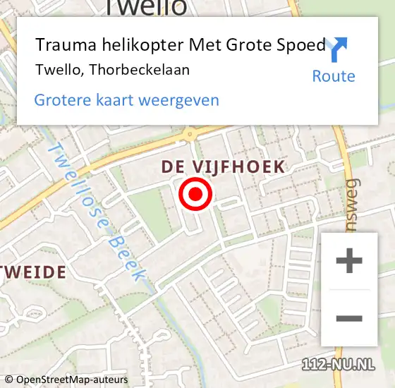 Locatie op kaart van de 112 melding: Trauma helikopter Met Grote Spoed Naar Twello, Thorbeckelaan op 30 december 2021 07:23