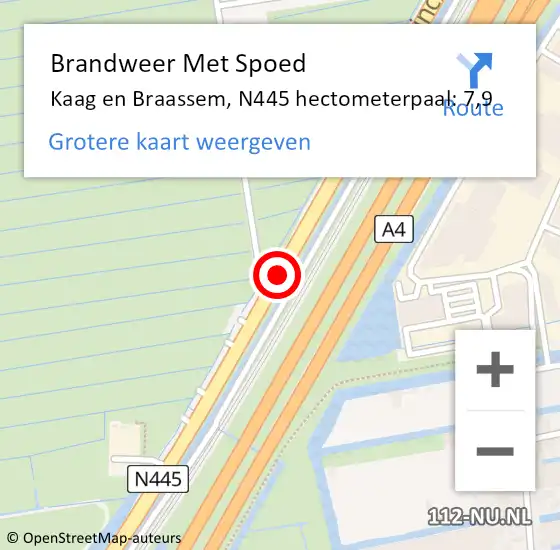 Locatie op kaart van de 112 melding: Brandweer Met Spoed Naar Kaag en Braassem, N445 hectometerpaal: 7,9 op 30 december 2021 08:51