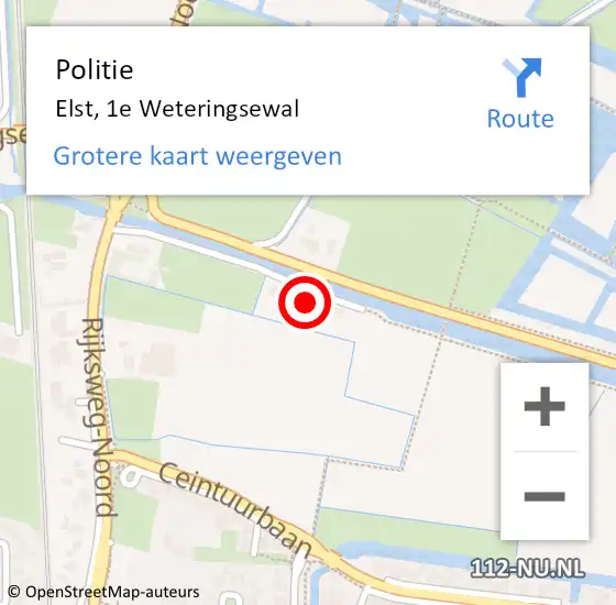 Locatie op kaart van de 112 melding: Politie Elst, 1e Weteringsewal op 30 december 2021 09:01