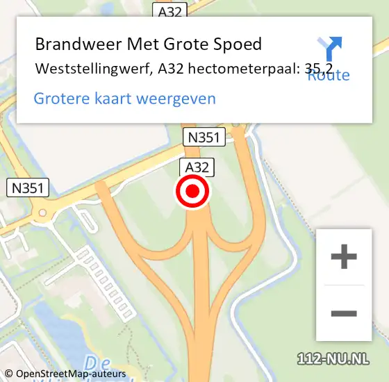 Locatie op kaart van de 112 melding: Brandweer Met Grote Spoed Naar Weststellingwerf, A32 hectometerpaal: 35,2 op 30 december 2021 10:40