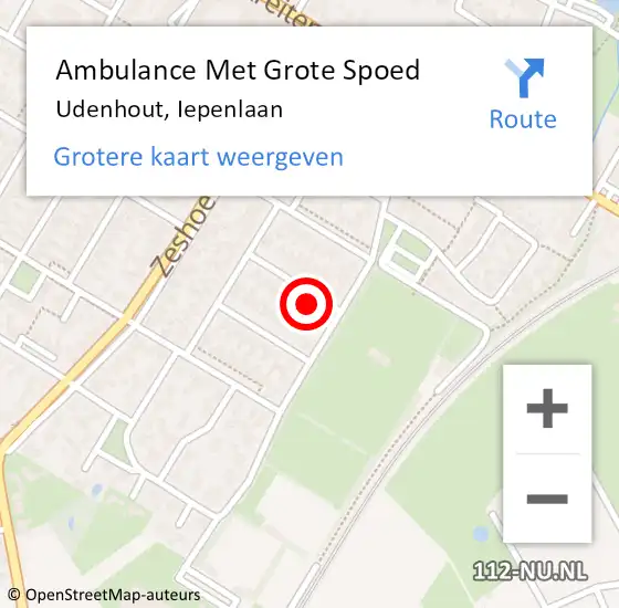 Locatie op kaart van de 112 melding: Ambulance Met Grote Spoed Naar Udenhout, Iepenlaan op 3 juli 2014 18:57