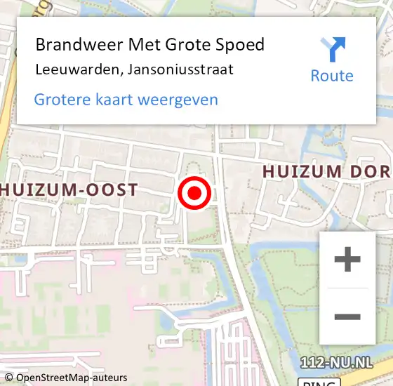 Locatie op kaart van de 112 melding: Brandweer Met Grote Spoed Naar Leeuwarden, Jansoniusstraat op 30 december 2021 11:08