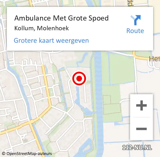 Locatie op kaart van de 112 melding: Ambulance Met Grote Spoed Naar Kollum, Molenhoek op 3 juli 2014 18:58