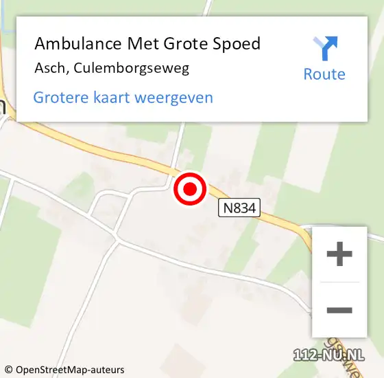 Locatie op kaart van de 112 melding: Ambulance Met Grote Spoed Naar Asch, Culemborgseweg op 3 juli 2014 19:02