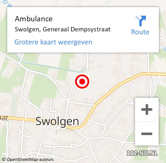 Locatie op kaart van de 112 melding: Ambulance Swolgen, Generaal Dempsystraat op 7 oktober 2013 09:26