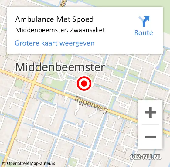 Locatie op kaart van de 112 melding: Ambulance Met Spoed Naar Middenbeemster, Zwaansvliet op 30 december 2021 13:02