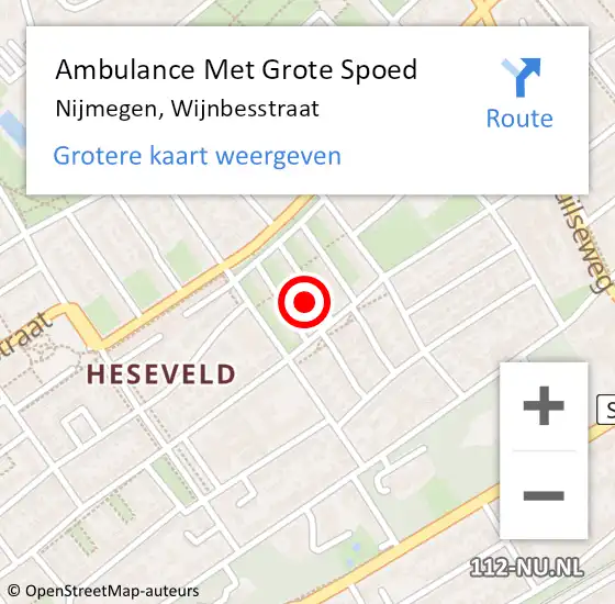 Locatie op kaart van de 112 melding: Ambulance Met Grote Spoed Naar Nijmegen, Wijnbesstraat op 30 december 2021 13:25