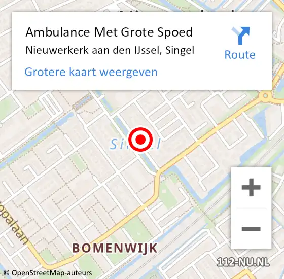 Locatie op kaart van de 112 melding: Ambulance Met Grote Spoed Naar Nieuwerkerk aan den IJssel, Singel op 30 december 2021 14:49