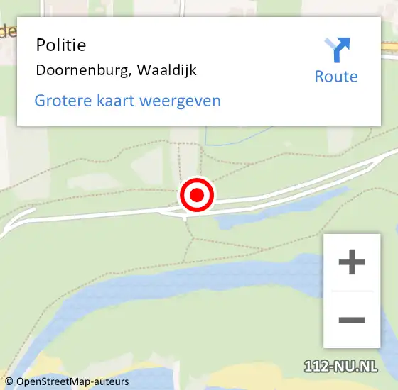 Locatie op kaart van de 112 melding: Politie Doornenburg, Waaldijk op 30 december 2021 14:54