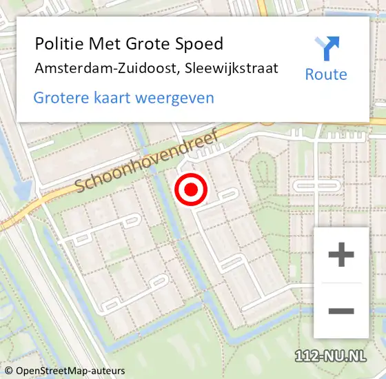 Locatie op kaart van de 112 melding: Politie Met Grote Spoed Naar Amsterdam-Zuidoost, Sleewijkstraat op 30 december 2021 14:55