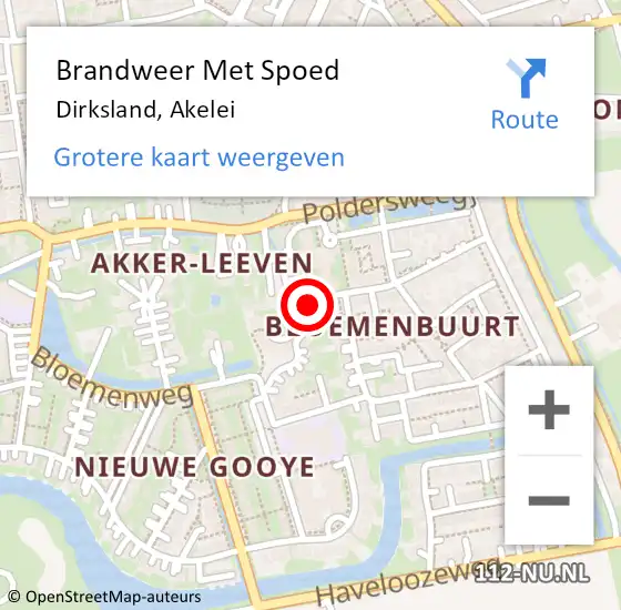 Locatie op kaart van de 112 melding: Brandweer Met Spoed Naar Dirksland, Akelei op 30 december 2021 16:22